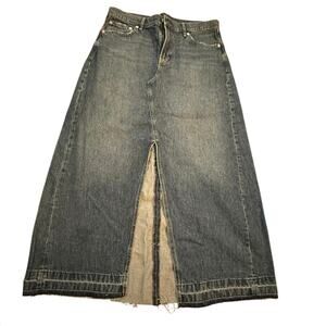 NWT Gap Women's Blue High Rise Indigo Frayed Hem Denim Maxi Skirt Size 14